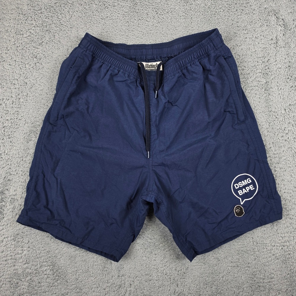A Bathing Ape Shorts Men S Navy DSMG BAPE Graphic Nylon Mesh Lined Streetwear